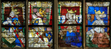 Le roi René d'Anjou (ou son frère Louis III) - Louis II d'Anjou, avec les armes de Jérusalem - Marie de bretagne, sa mère - Yolande d'Aragon, femme de Louis II